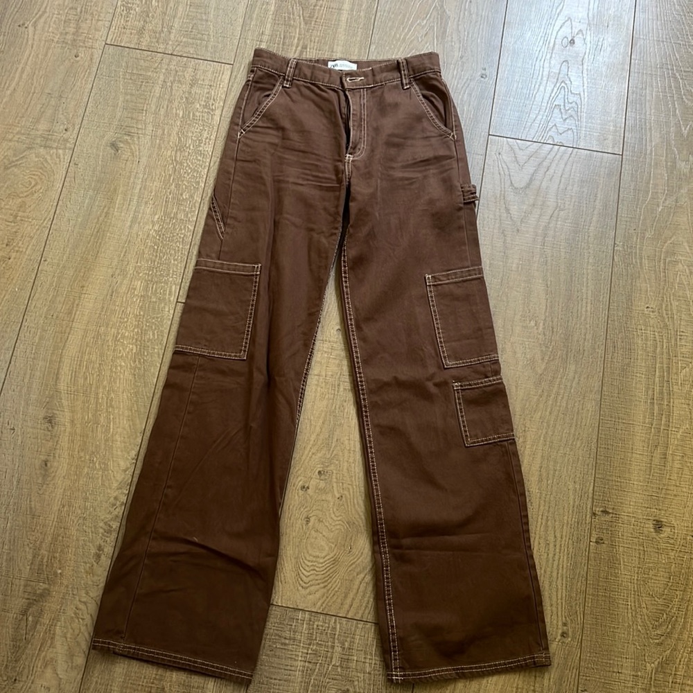 Zara cargo pants brown mid waist pants never worn before